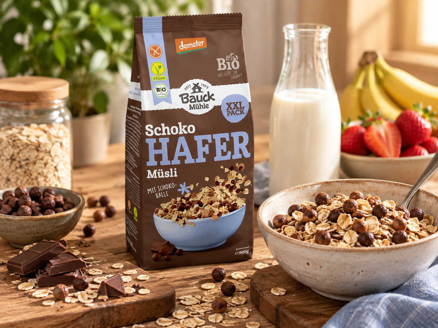 Bezlepkové OVESNÉ MÜSLI čokoláda XXL BIO Demeter 900 g - Bauck